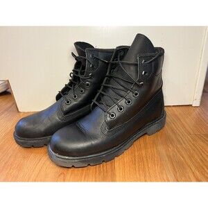 Timberland Boots Mens Size 7 Black Leather Lace Up Work Lug Sole Padded Collar
